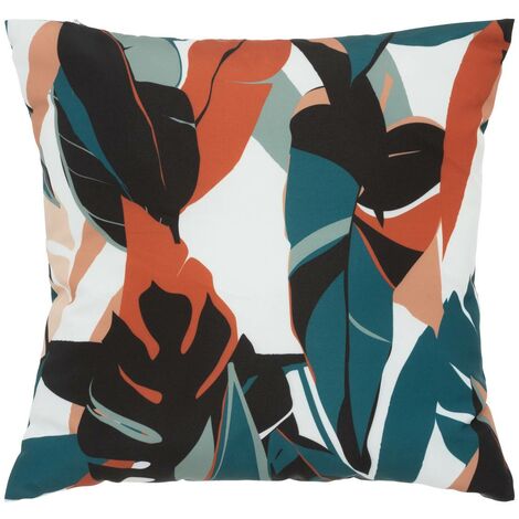 Coussin extérieur imprimé feuilles Bleu Canard 40x40 cm