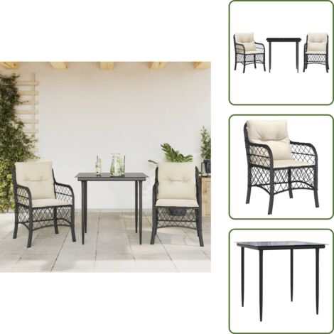 Coussin extérieur - vidaXL Ensemble de bistro 3 pcs avec coussins noir résine tressée - Résine tressée
