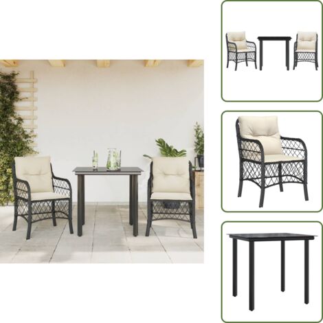 Coussin extérieur - vidaXL Ensemble de bistro 3 pcs avec coussins noir résine tressée - Résine tressée