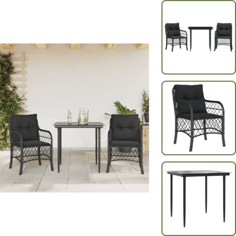 Coussin extérieur - vidaXL Ensemble de bistro 3 pcs avec coussins noir résine tressée - Résine tressée