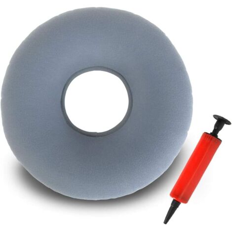 Coussin gonflable en forme d'anneau - 1 pièce - Matériau PVC souple - Soulage les douleurs du coccyx - Convient pour les bureaux, les voitures et les hôpitaux - Gris (coussin rond gris)