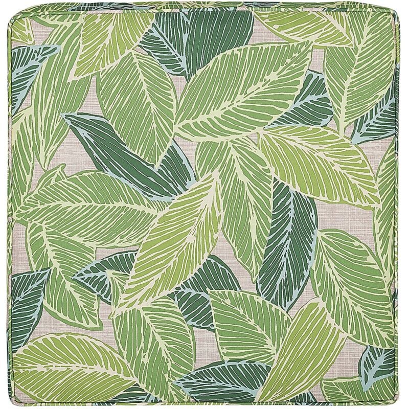 Beliani - Coussin d'Assise pour Chaise de Jardin 46 x 46 cm Motif Feuilles Vertes et Beiges en Tissu Imperméable Hydrofuge avec Bandes de Fixation