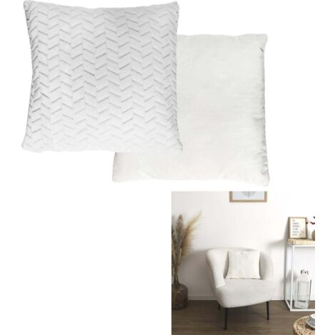 Coussin Imit Fourrure Blanc Chevron Cuttes 40x40cm