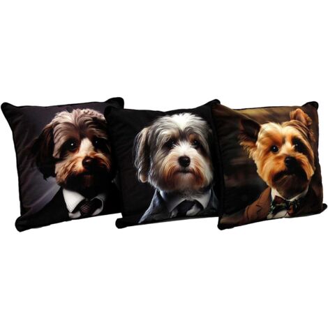 Coussin imprimé chiens Fluffy 45 x 45 cm (Lot de 3)
