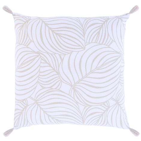Coussin imprimé végétal 100 % coton "Alicia" 45 cm blanc / beige
