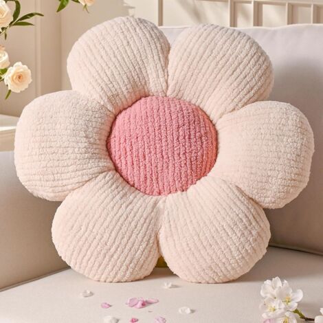 Coussin Marguerite - 1 pièce - Peluche douce - Motif en relief 3D - Décoration salon/chambre d'enfant - 40 cm beige rose (âme blanche, peluche de coton doux à six pétales, 40 cm, 0,25 kg)