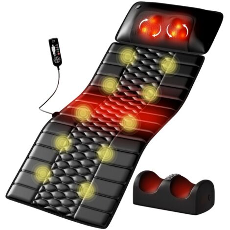 Coussin massage multifonctionnel nuque taille pieds, vibration multi-zones avec chaleur, cuir PU, tapis de massage confort maison bureau 155x50x3cm - noir