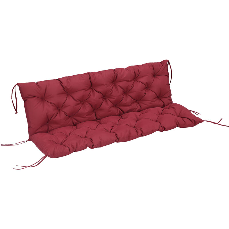 Outsunny - Coussin matelas assise dossier pour banc de jardin balancelle canapé 3 places grand confort 150 x 98 x 8 cm rouge