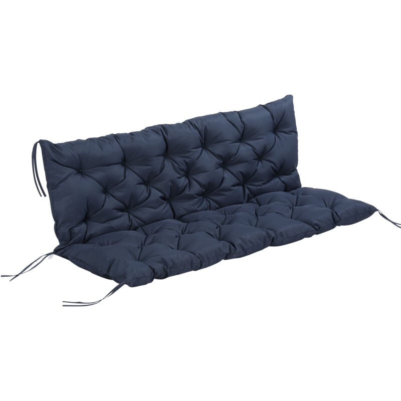 Coussin matelas assise dossier pour banc de jardin balancelle canapé 3 places grand confort 150 x 98 x 8 cm bleu