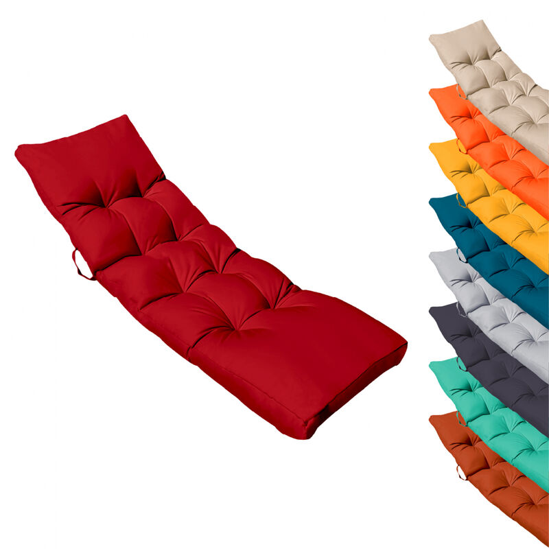 Linxor - Coussin matelassé pour bain de soleil, transat - 185 x 60 cm - Rouge