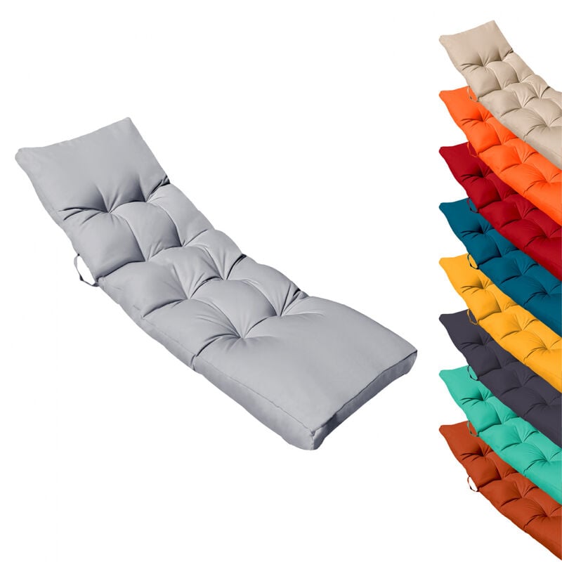Linxor - Coussin matelassé pour bain de soleil, transat - 185 x 60 cm - Gris clair