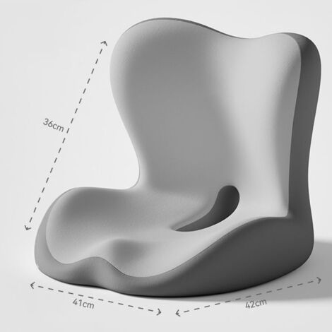 Coussin mémoire de forme modal bicolore gris, style moderne préformé, soutien lombaire et fessier 41x42x36 cm, idéal bureau et salon
