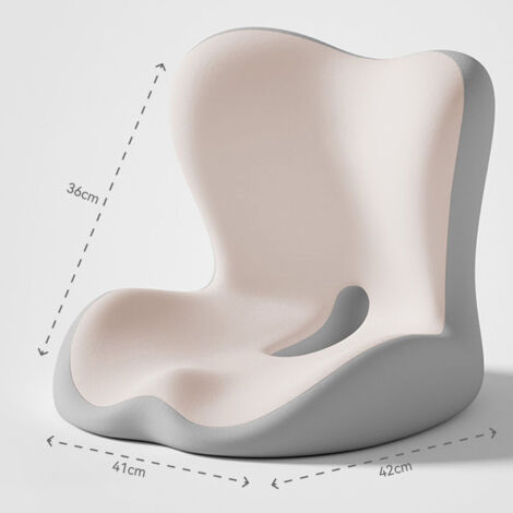 Coussin mémoire de forme modal gris clair, design moderne préformé, soutien lombaire et fessier 41x42x36 cm, idéal pour bureau et salon
