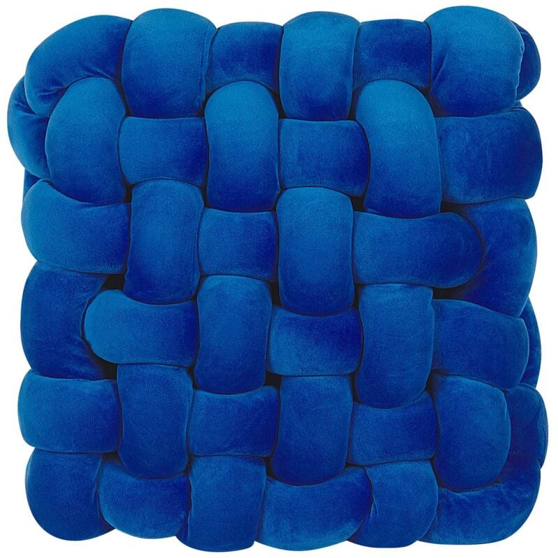 Beliani - Coussin Décoratif Noeud Tressé Bleu Fait Main en Grosse Mailles de Laine xxl Polyester pour Décorer un Chambre ou Salon Glamour