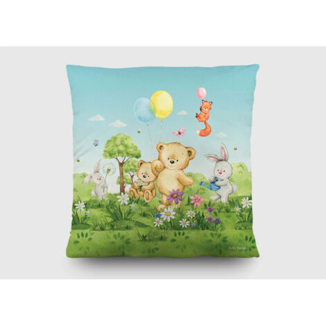 Coussin - ourson, renard, lapin en couleur - 40 cm x 40 cm - Multicolor