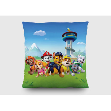 Coussin Pat' Patrouille 40x40 cm – 100 % polyester – Motif réversible pour décoration enfantine – Doux et confortable – Ag Art