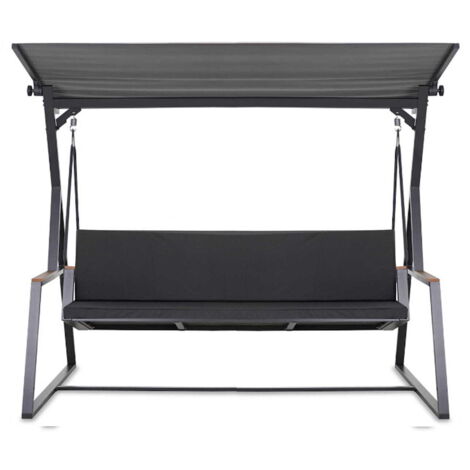 Coussin pour balançoire de jardin Noir 150x60x50 cm avec housse amovible, coussin pour balancelle 3 places