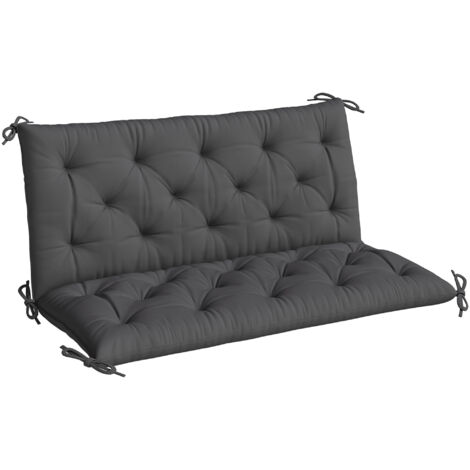 Coussin pour banc de jardin ou bascule de jardin 120x110x12 cm 2 sièges avec 6 cordons de fixation noirs