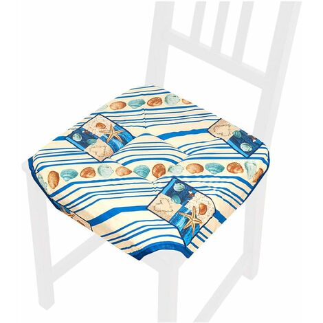Coussin pour Chaise Doux Universel Lavable Housses de Chaise Lacets de fixation Lignes Coquillages - Blanc