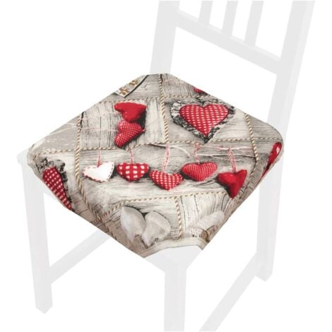 EMMEVI MV S.P.A. Coussin pour Chaise Doux Universel Lavable Housses de Chaise Lacets de fixation Shabby Chic Coeurs
