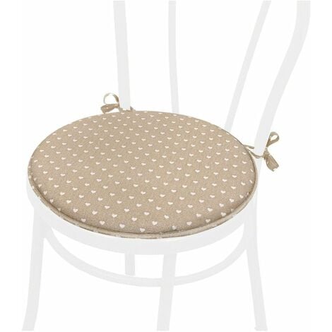 Coussin pour Chaise Rond Doux Universel Lacets de fixation Lavable Housses de Chaise Pois Coeurs - Beige