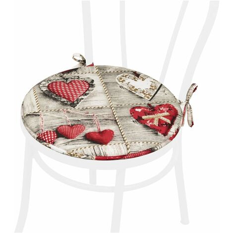 Coussin pour Chaise Rond Doux Universel Lacets de fixation Lavable Housses de Chaise Shabby Chic Coeurs