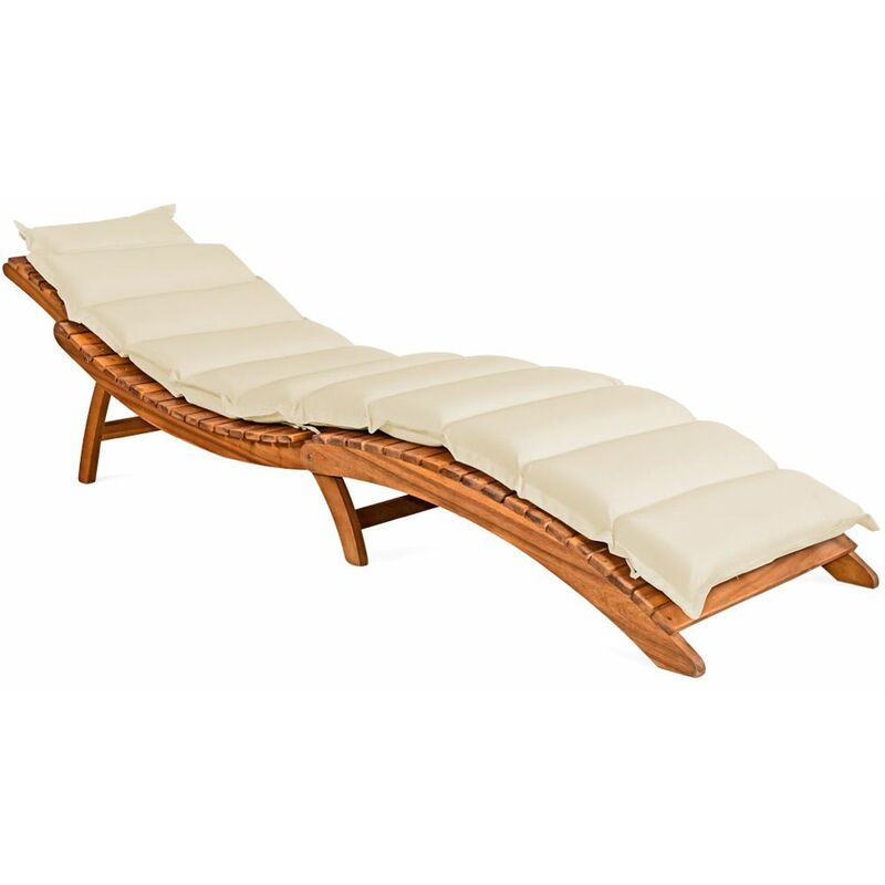 Coussin pour chaise longue rembourré 7 cm d'épaisseur oreiller inclus avec sangles Coussin pour bain de soleil Crème