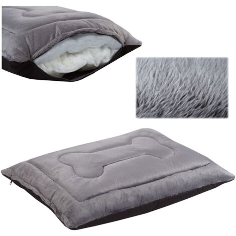 Coussin pour chien Welsti, fourrure grise, os, L 100x70 wigofil