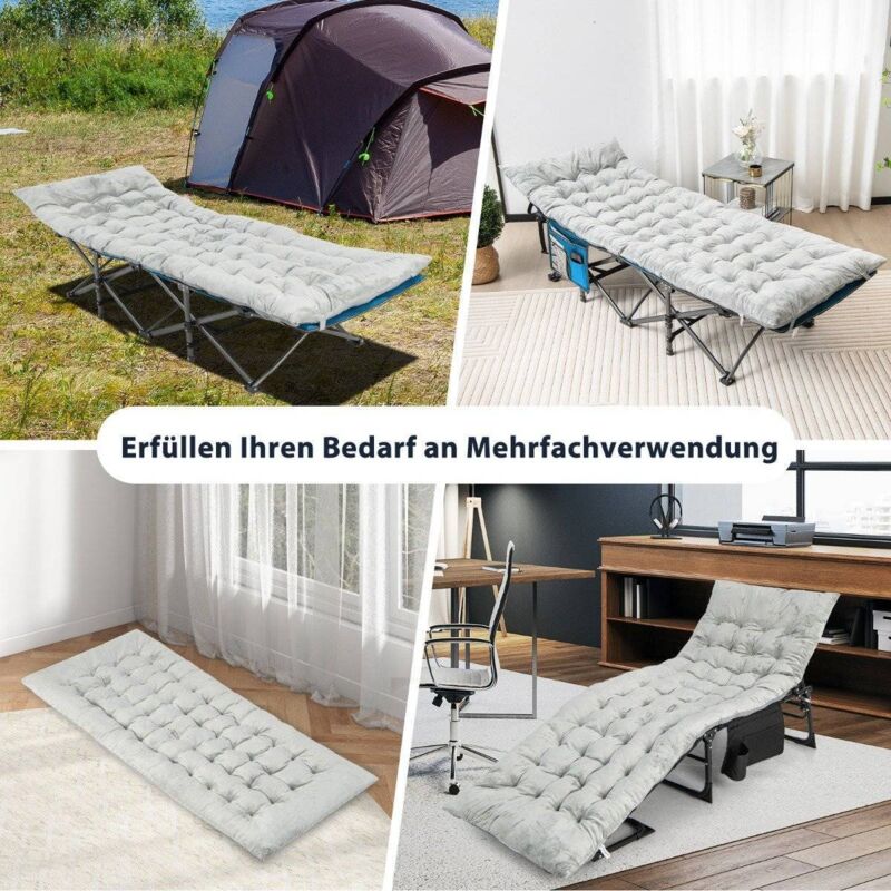 Coussin pour lit de camp en coton 190 x 70 cm matelas epaisseur 7 cm avec 4 sangles de fixation gris