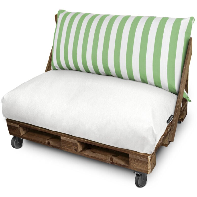 Coussin pour palette Toldotex Blanc-Vert Set: Siège 120x80x20 (blanc-uni) + Dossier 120x45x25 (rayé) Blanc-Vert