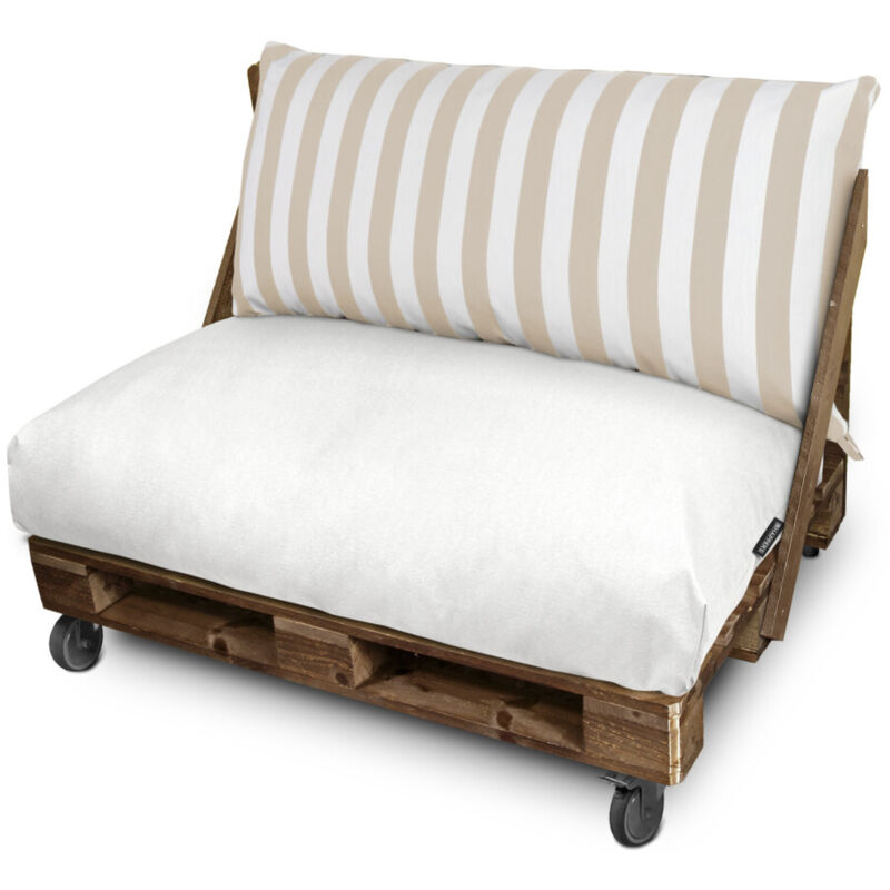 Coussin pour palette Toldotex Blanc-Écru Set: Siège 120x80x20 (blanc-uni) + Dossier 120x45x25 (rayé) Blanc-Écru