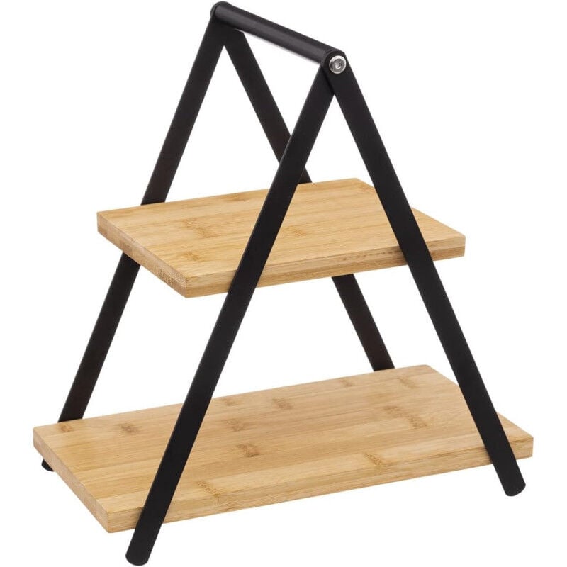 Secret De Gourmet - Serviteur pliable à 2 étages en bambou - Beige/Noir - l 28 x p 15,6 x h 29,3 cm - Livraison gratuite