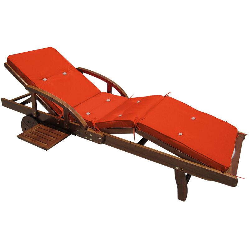 Detex - Coussin pour transat chaise longue de jardin 195cm Hydrofuge 8 boutons Coussin abin de soleil intérieur extérieur Orange