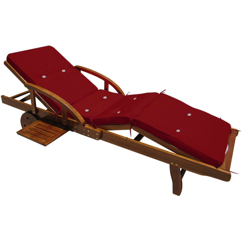 Deuba - Coussin pour transat chaise longue de jardin 195cm Hydrofuge 8 boutons Coussin abin de soleil intérieur extérieur Rouge
