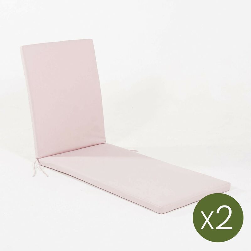 Pack de 2 coussins pour transat d'extérieur, Hydrofuge, 180 gr Polyester, Rose, 78 + 118 cm x60 cm x5 cm