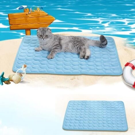 Coussin rafraîchissant pour chat et chien, oreiller de glace pour animaux de compagnie, lavable (bleu), 100x70 cm