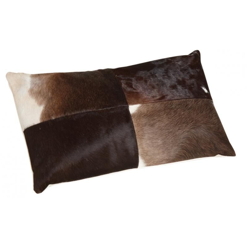 Coussin en peau de vache véritable modèle aléatoire Marron et blanc 50x30