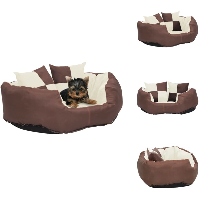 Coussin réversible lavable de chien Marron et crème 65x50x20 cm - Panier Pour Chien - Coussin Pour Chien - Literie Pour Chien - Matelas Pour Chien