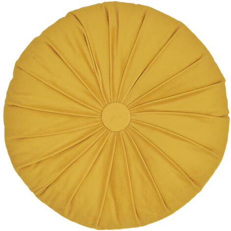 Coussin rond 40x40 cm en polyester – Épaisseur 5 cm – Non déhoussable – Usage intérieur – Disponible en ocre, jaune, noir – Linnea