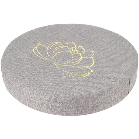 Coussin rond brodé, idéal pour les tatamis, les balcons ou les baies vitrées (très grande taille). Motif lotus brodé gris.