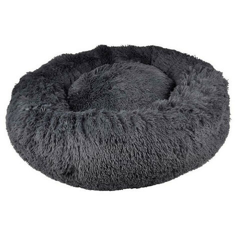 Coussin rond en fausse fourrure pour animaux - Gris anthracite - D 75 x H 24 cm - Livraison gratuite
