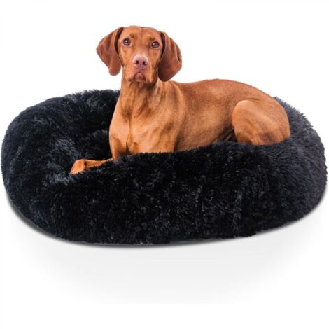 Coussin rond en fausse fourrure pour animaux - Noir