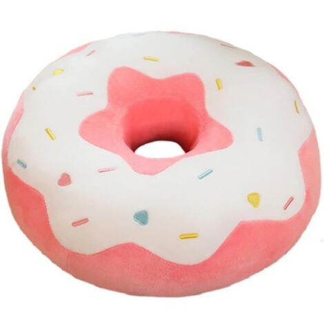 Coussin rond en forme de donut de 38 cm, moelleux et inspiré de la nourriture, parfait pour canapé ou fauteuil, en blanc.