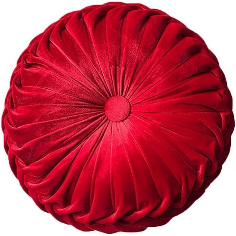 Coussin rond en velours plissé rouge