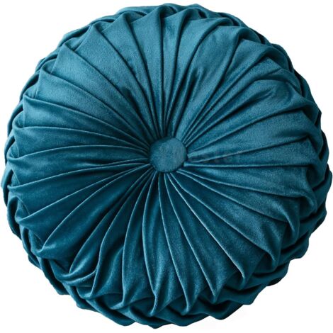 Coussin rond pliable de 35 cm, en velours uni, motif citrouille, idéal pour fauteuil ou canapé.