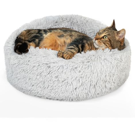 Coussin Rond Pour Chat 50 Cm Panier Gris Peluche Ultra Doux