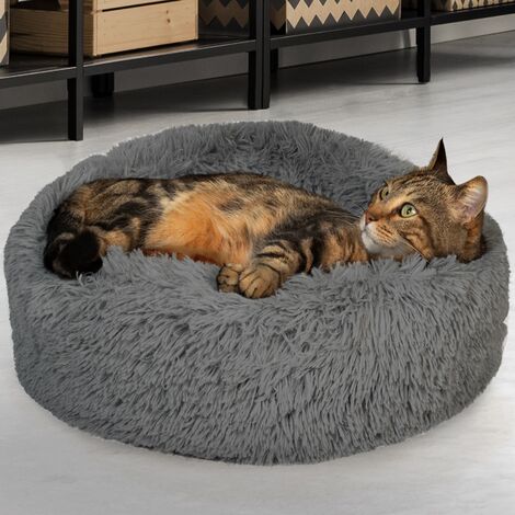 main image of "Coussin rond pour chat 60 CM panier gris anthracite ultra doux"