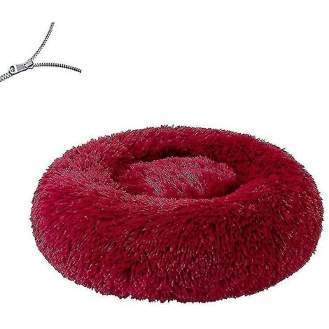 Coussin rond pour chien et chat, doux et moelleux, idéal pour l'hiver et pour dormir au chaud. Canapé amovible pour grands chiens - Rouge - 100 cm