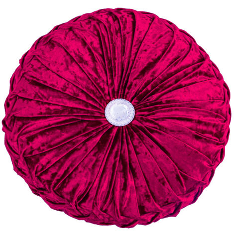 Coussin rond velours givré rouge glacé, forme potiron & roue 35cm, pour canapé, lit et baie vitrée