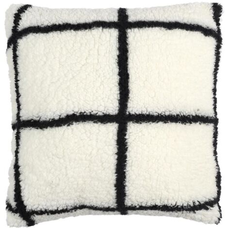 Coussin Sherpa Blanc et Noir à Carreaux 40x40cm